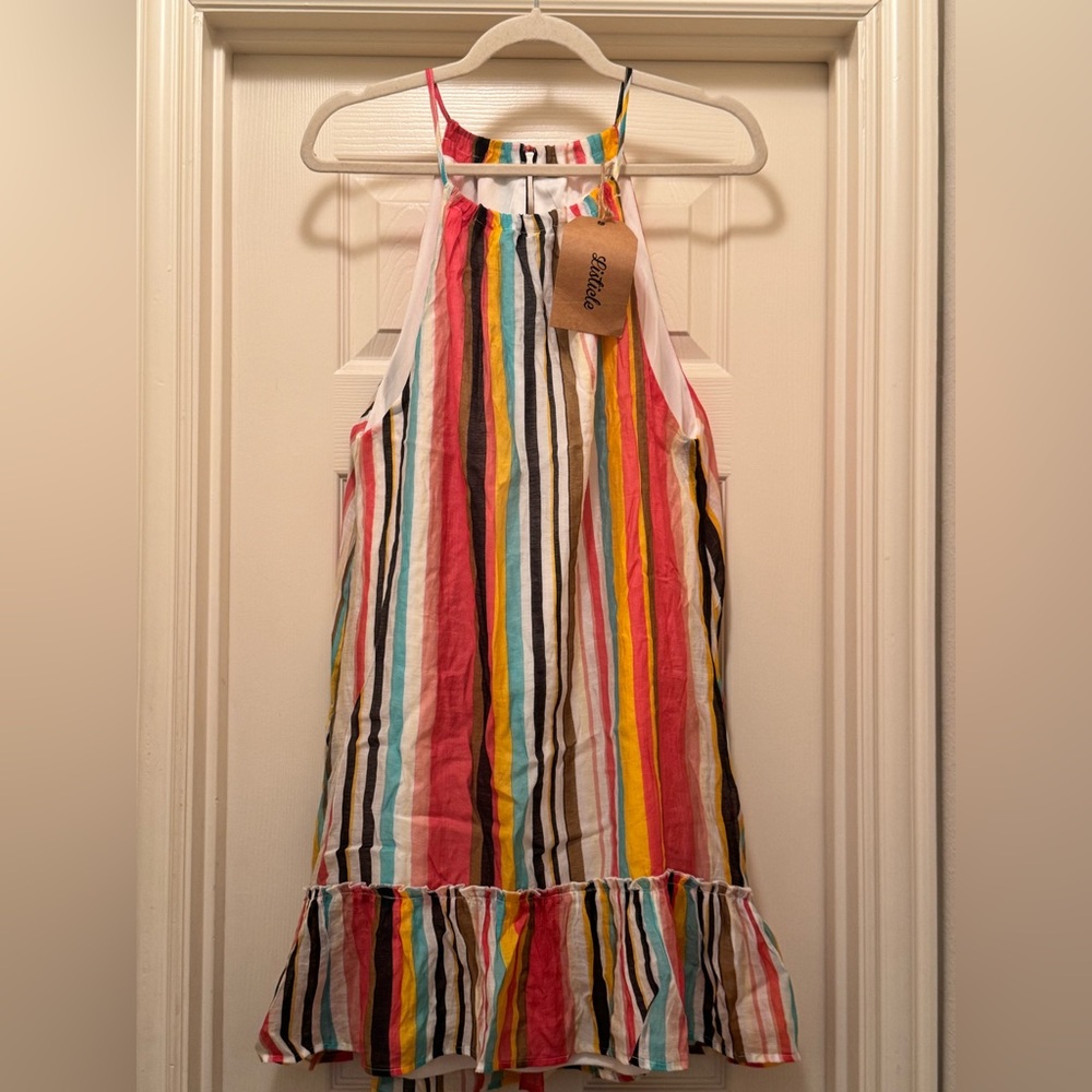 NWT Listicle Colorful Striped Halter Mini Dress Size Large